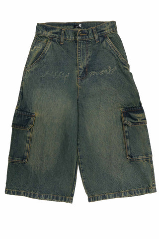 Green fade wash cargo jorts