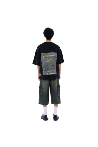 Green fade wash cargo jorts