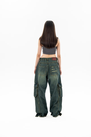 Technical Green Fade Wash Cargo Jeans