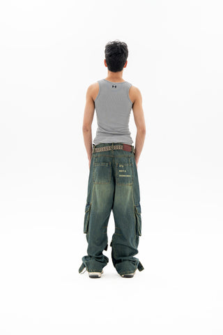 Technical Green Fade Wash Cargo Jeans