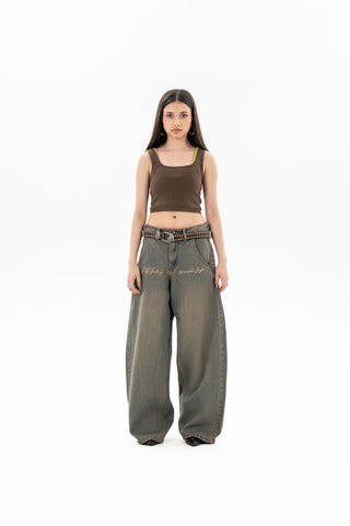 Light Vintage Brown Wash Wide Leg Fit Jeans