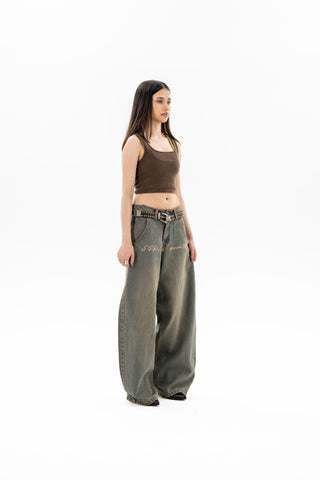 Light Vintage Brown Wash Wide Leg Fit Jeans