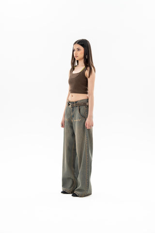 Light Vintage Brown Wash Wide Leg Fit Jeans