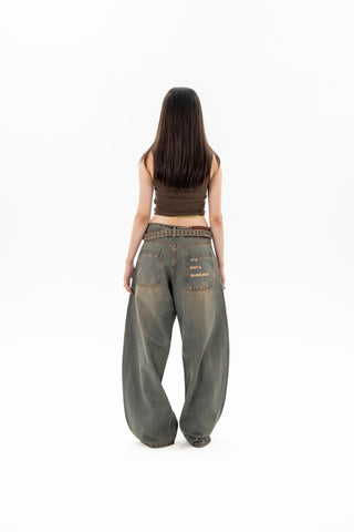 Light Vintage Brown Wash Wide Leg Fit Jeans