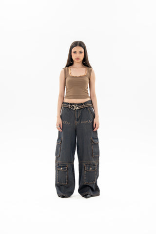 Rust Brown Token Cargo Jeans 3.0