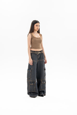 Rust Brown Token Cargo Jeans 3.0