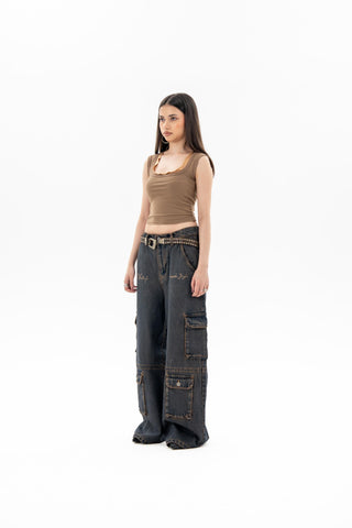 Rust Brown Token Cargo Jeans 3.0