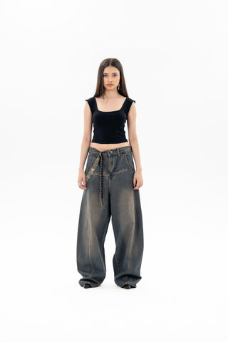 Rusty Washed Paneled Balloon Fit Jeans