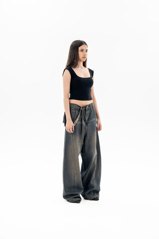 Rusty Washed Paneled Balloon Fit Jeans