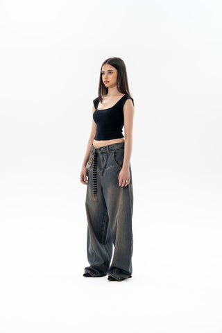Rusty Washed Paneled Balloon Fit Jeans