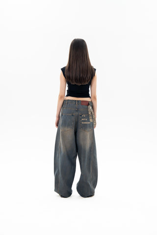 Rusty Washed Paneled Balloon Fit Jeans
