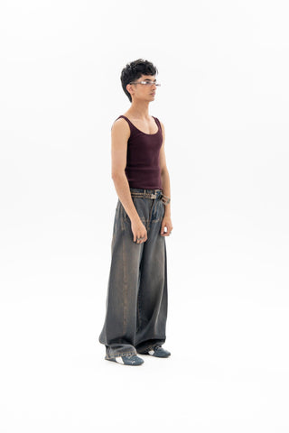 Rusty Washed Paneled Balloon Fit Jeans