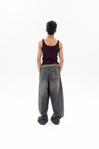 Rusty Washed Paneled Balloon Fit Jeans