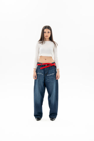 Blue Washed Balloon Fit Jeans