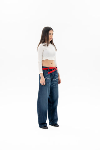 Blue Washed Balloon Fit Jeans