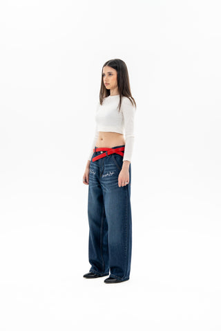 Blue Washed Balloon Fit Jeans