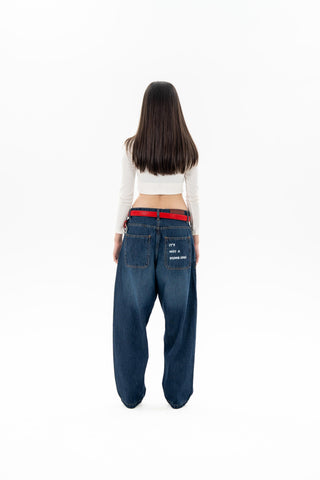 Blue Washed Balloon Fit Jeans