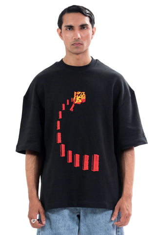 Black Nakam Darwazay tee from the KKP collection by Naqees, worn — Pakistani streetwear