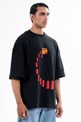 Black Nakam Darwazay tee from the KKP collection by Naqees, worn — Pakistani streetwear