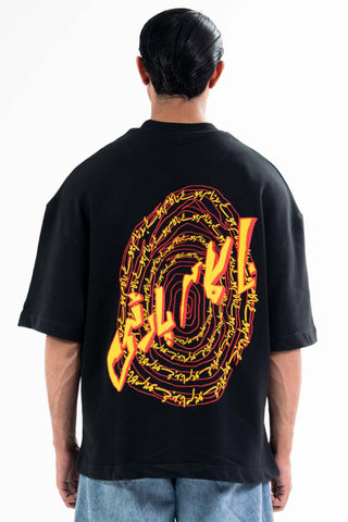 Black Nakam Darwazay tee from the KKP collection by Naqees, worn — Pakistani streetwear