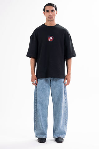 Light wash Nakam Howe wide leg jeans from the KKP collection by Naqees, worn — Pakistani streetwear