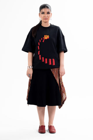 Black Nakam Darwazay tee from the KKP collection by Naqees, worn — Pakistani streetwear