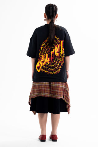 Black Nakam Darwazay tee from the KKP collection by Naqees, worn — Pakistani streetwear