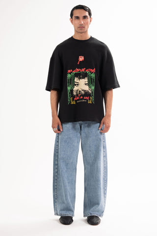 Black Parday Main Rehne Do tee from the KKP collection by Naqees, worn — Pakistani streetwear