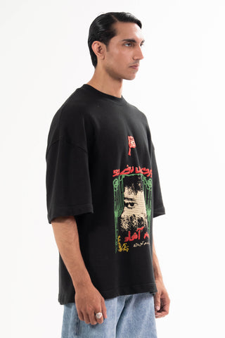 Black Parday Main Rehne Do tee from the KKP collection by Naqees, worn — Pakistani streetwear