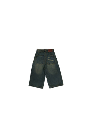 Green fade wash jorts flat lay back
