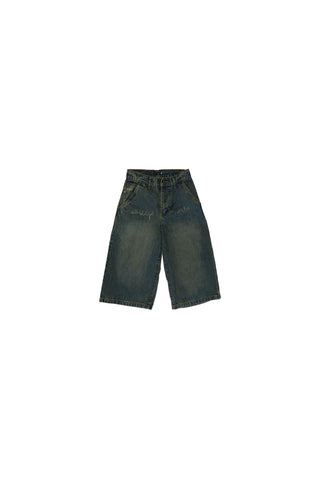 Green fade wash jorts flat lay front