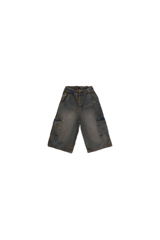 Rust wash cargo jorts flat lay