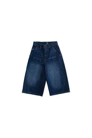 Blue jorts flat lay front