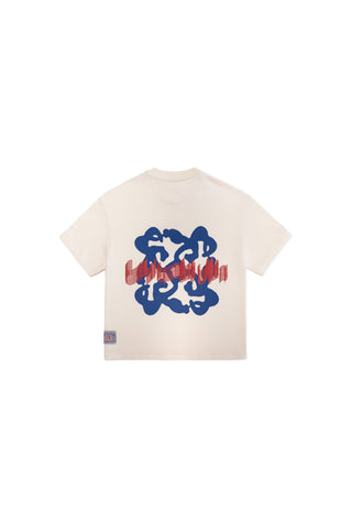 OFF White Tee Blue logo flat lay back