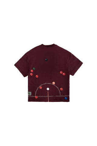 Mahroon tee black logo flat lay back