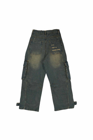 Technical Green Fade Wash Cargo Jeans 2.0 flat lay back